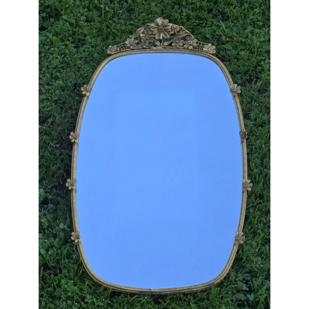 Vintage Matson Gold Gilded Floral Vanity Mirror Tray Hollywood Regency 17.5 inch